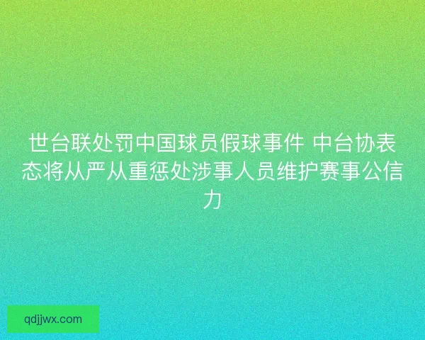 世台联处罚中国球员假球事件 中台协表态将从严从重惩处涉事人员维护赛事公信力